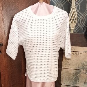 A2-24 White Open Weave Elbow Sleeve Batwing Sweater XL